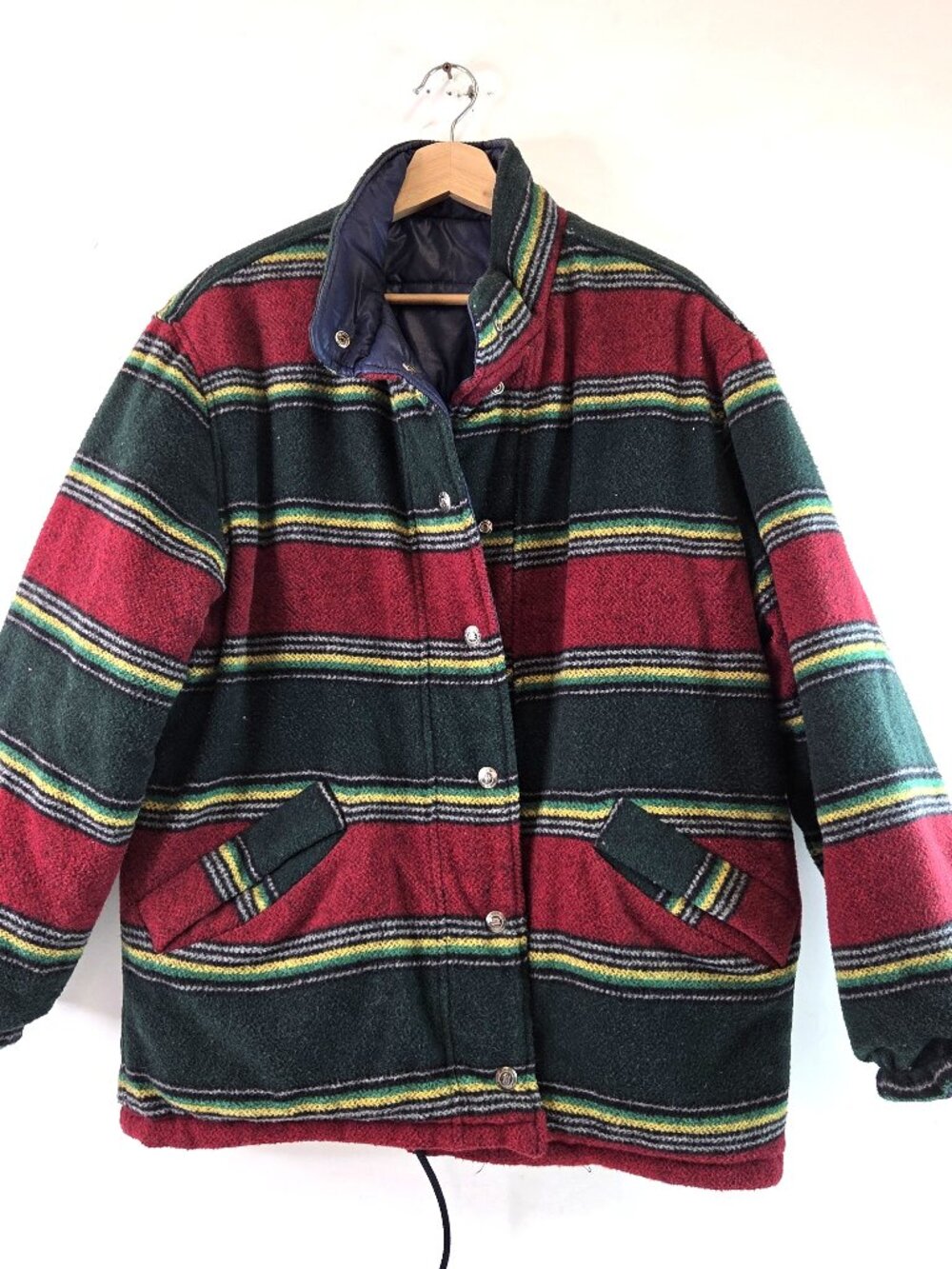 90s Wool Blend Blanket Jacket Mens Small Striped Coat GTR Group Italy Vintage